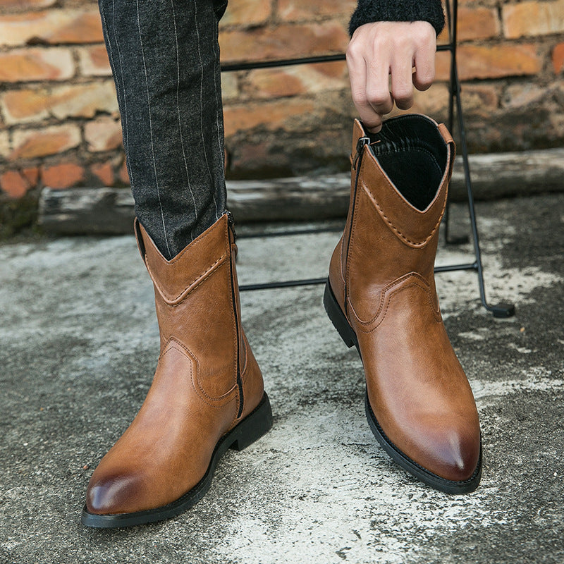 Retro High-Top Leather Ankle Boots