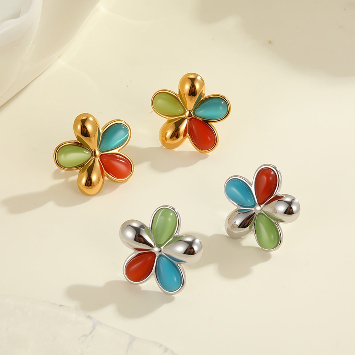 Colorful Opal Flowers Stainless Steel Studs