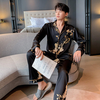 Black Faux Silk Couples Pajama Set