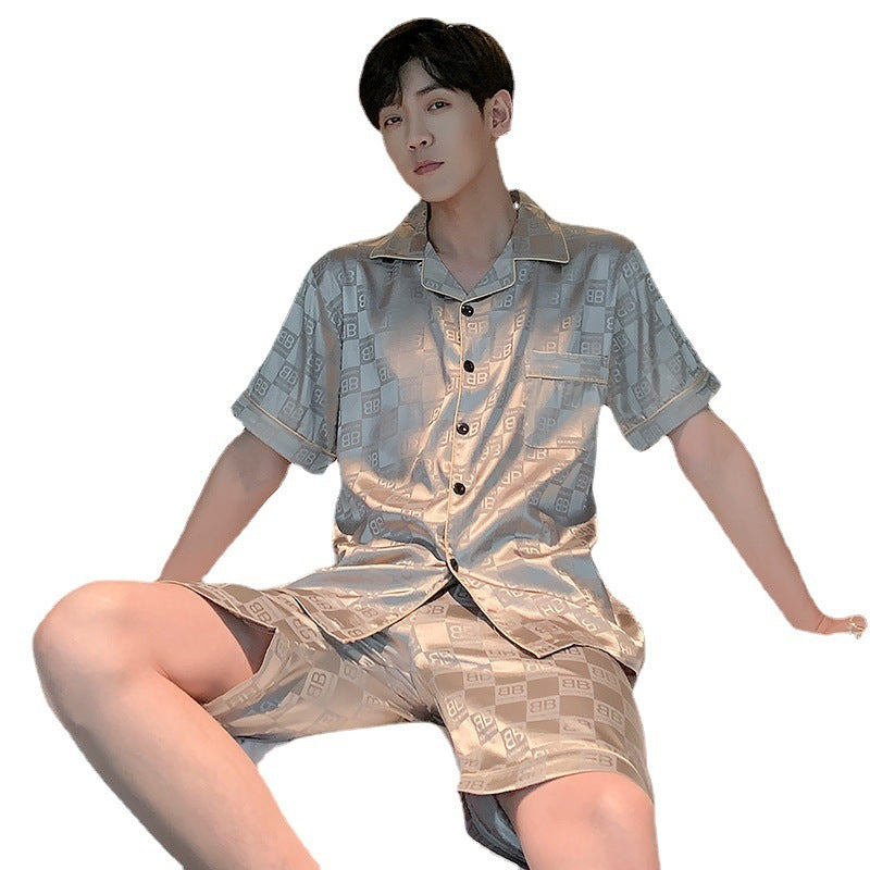 Men's Ice Silk Short-Sleeve Pajama Set