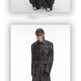 Short Gray Padded Shoulder Denim Coat