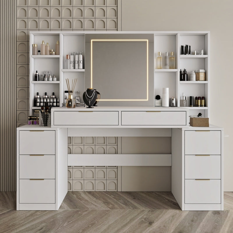 59in Vanity Desk with Lighted Mirror & 8 Drawers