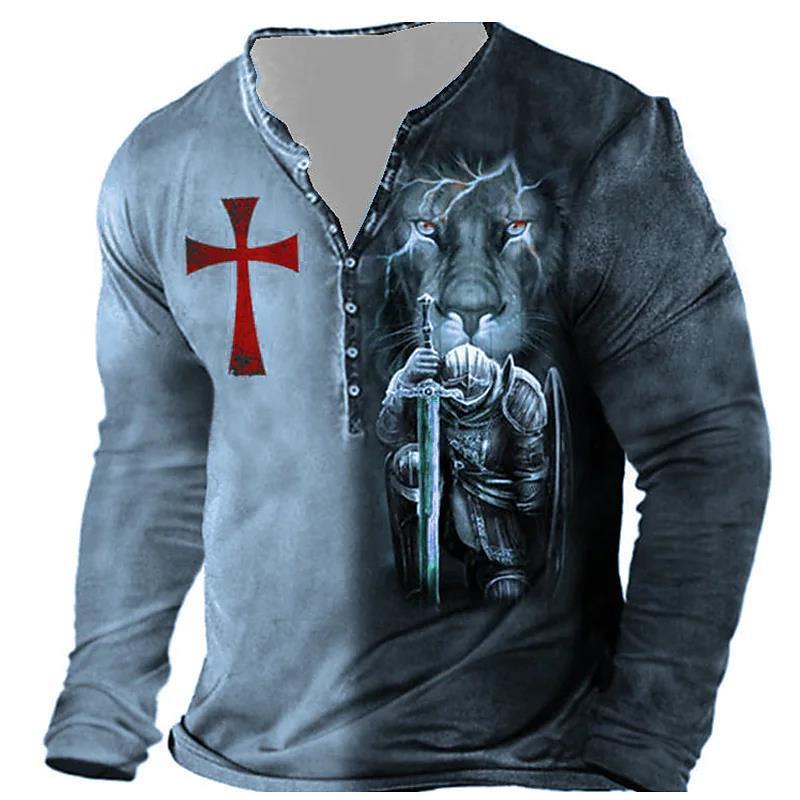 Men's Print Long-Sleeve Henley