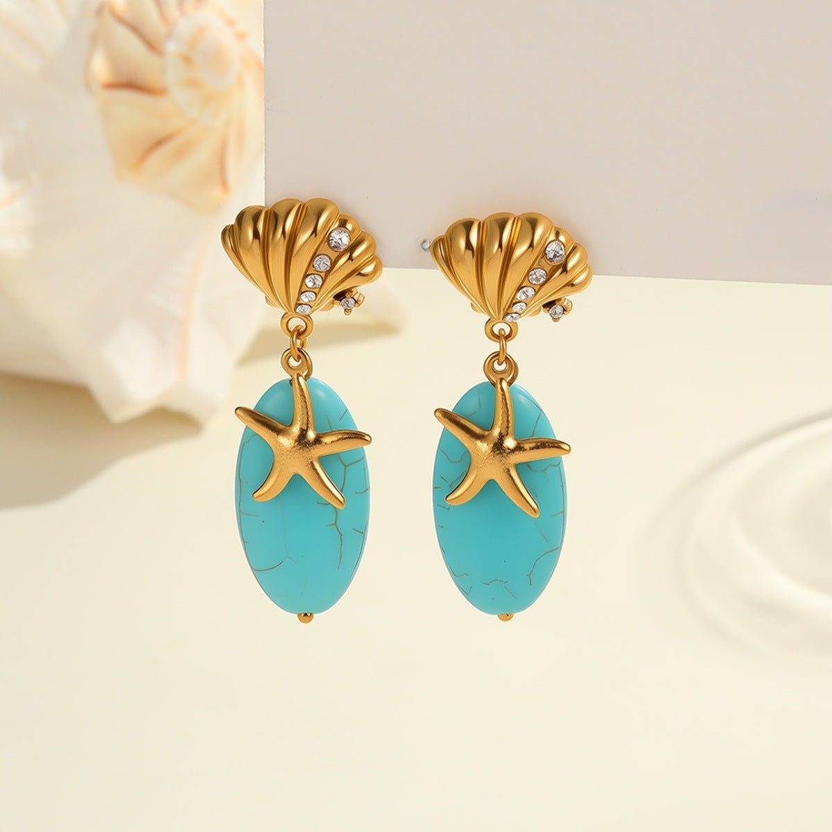 Natural Stone Turquoise Earrings Stainless Steel Eardrop Earrings