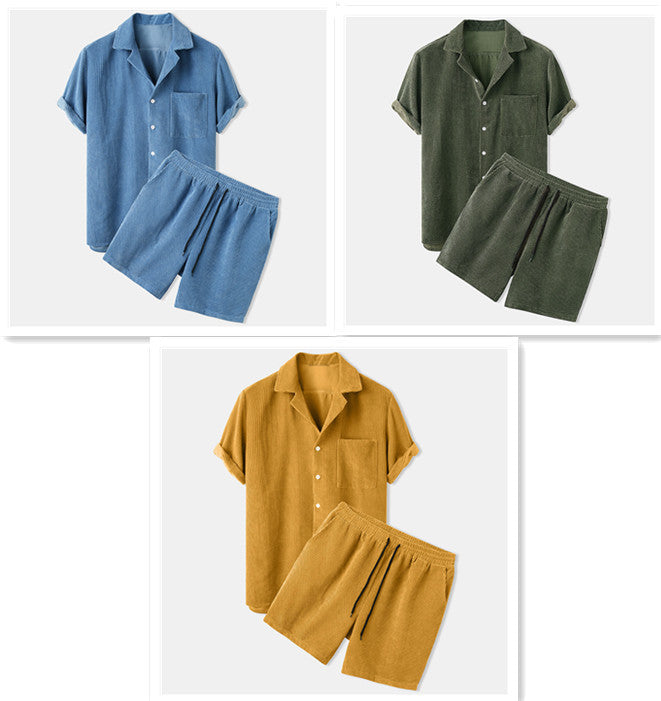 Corduroy Short-Sleeve Suit Set