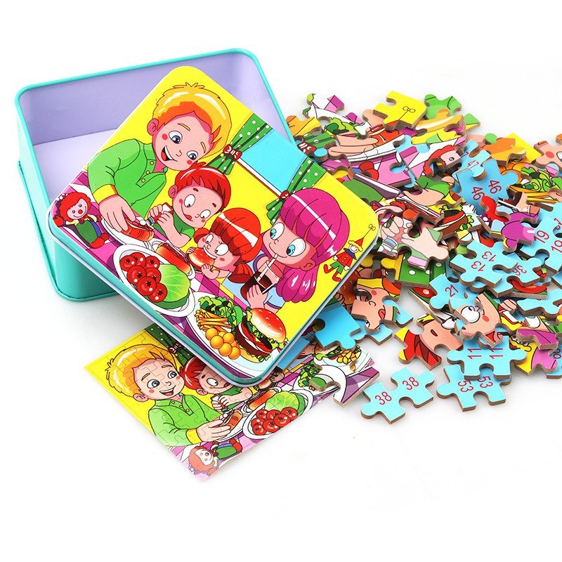 80pc Wooden Animal Puzzle Toy Set