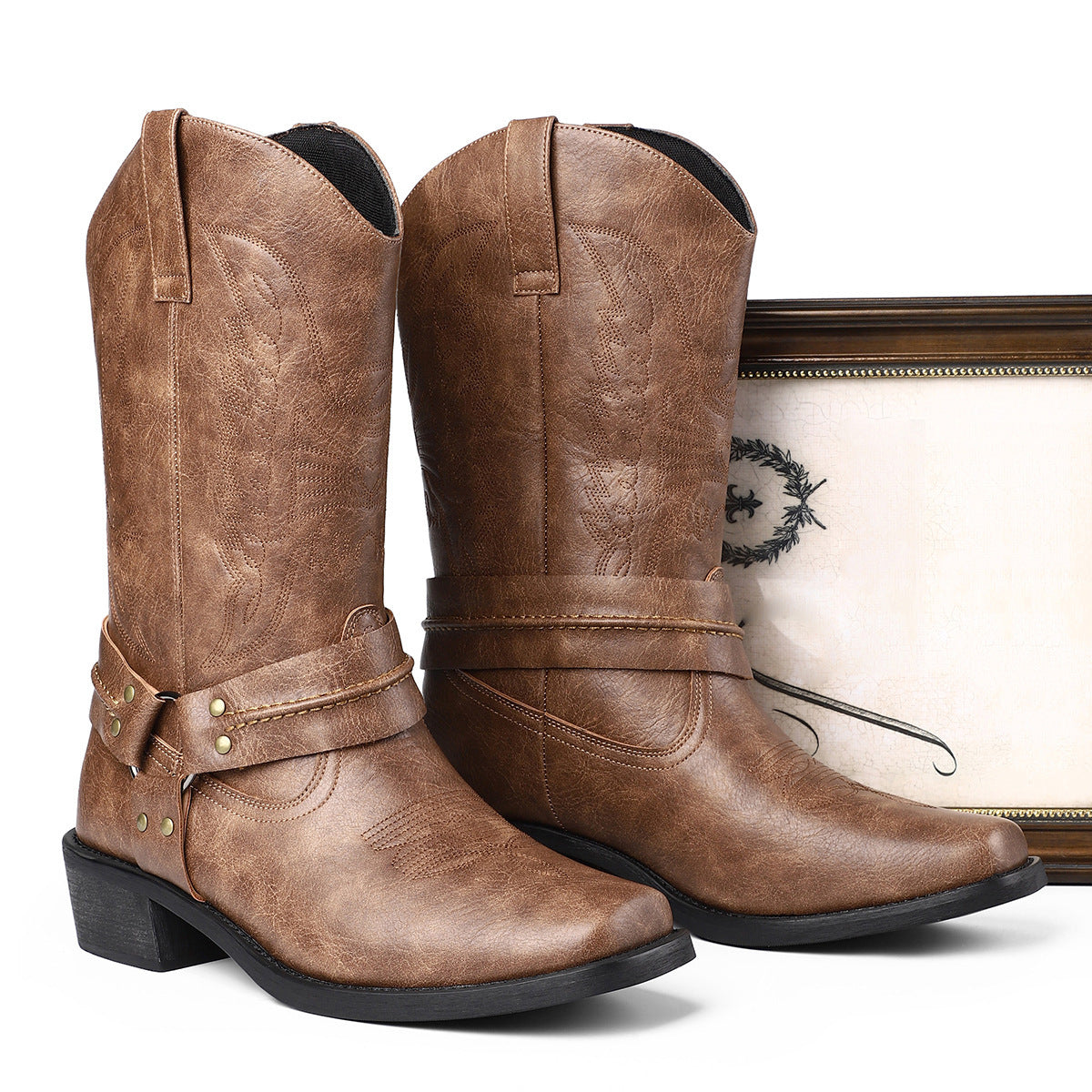 Men's Casual Heeled Leather Boots