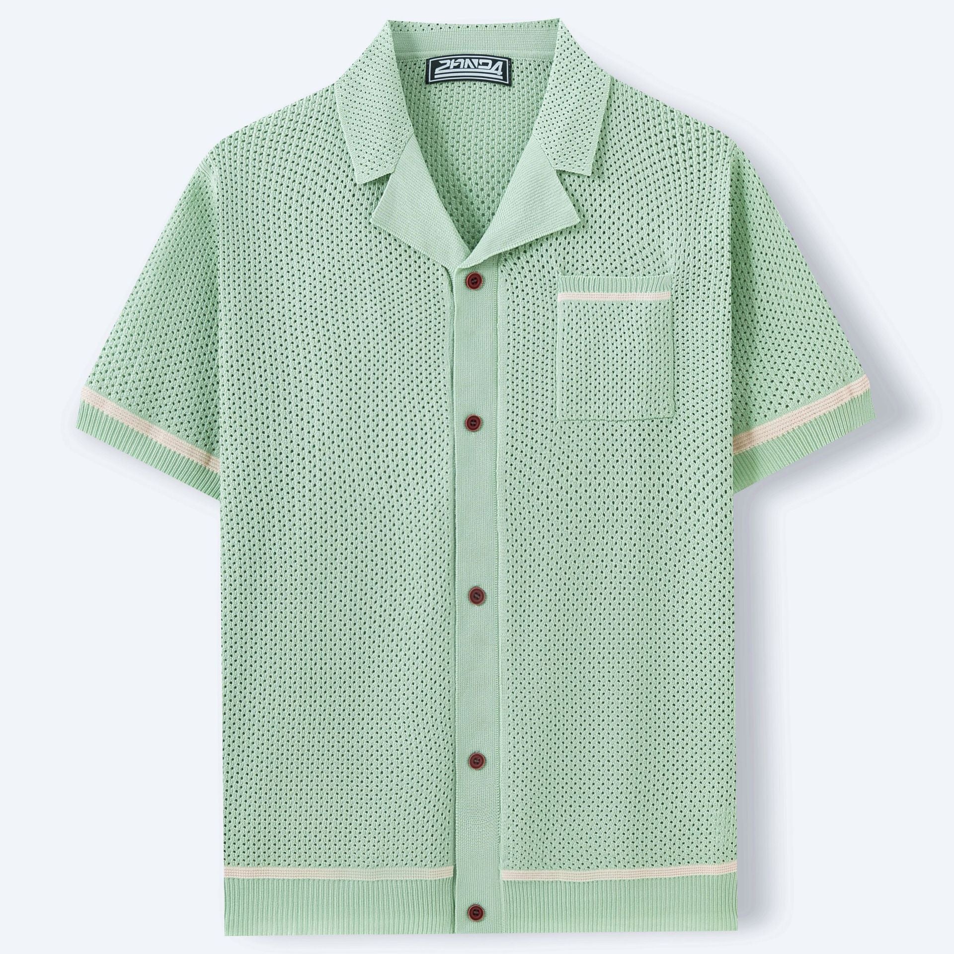 Cartih Cuban-Collar Knit Polo — Short Sleeve