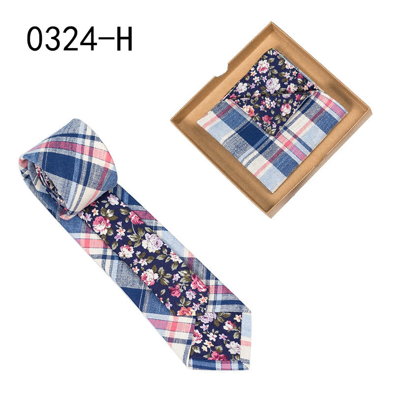 Men's Tie Floral Print Pocket Square Cotton Tie