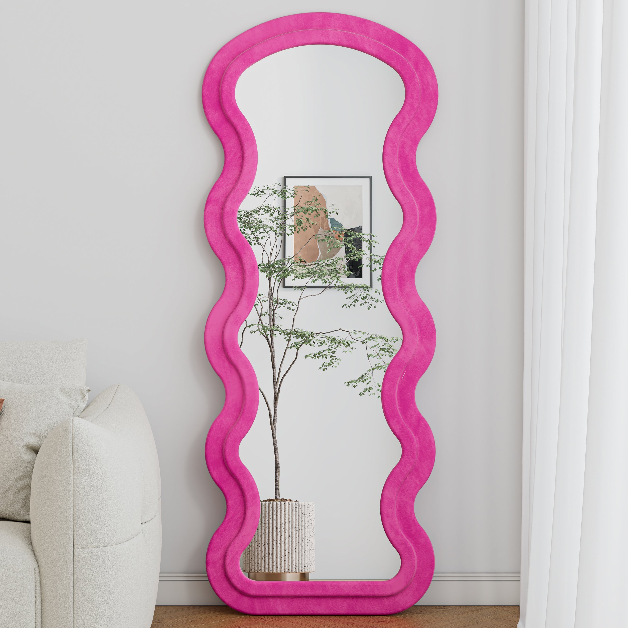 Rose Wave Floor Mirror — Flannel-Wrapped