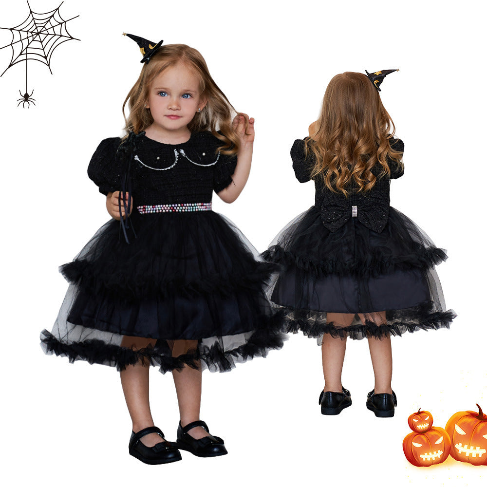 Girls' Halloween Puff Sleeve Mesh Dress