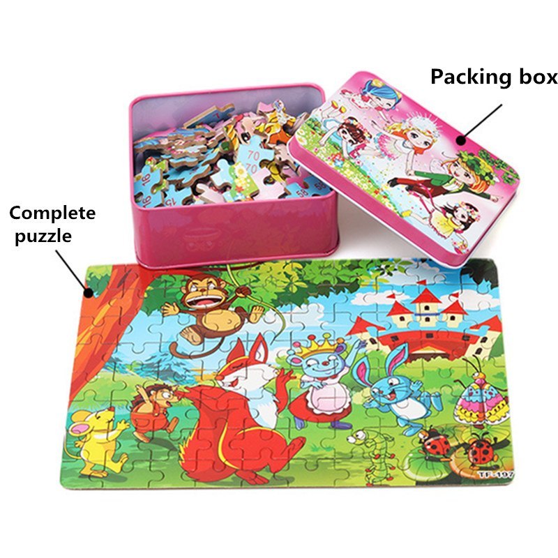 80pc Wooden Animal Puzzle Toy Set
