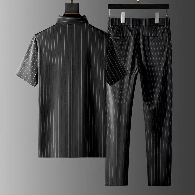 Men's Ice Silk Striped Casual Set
