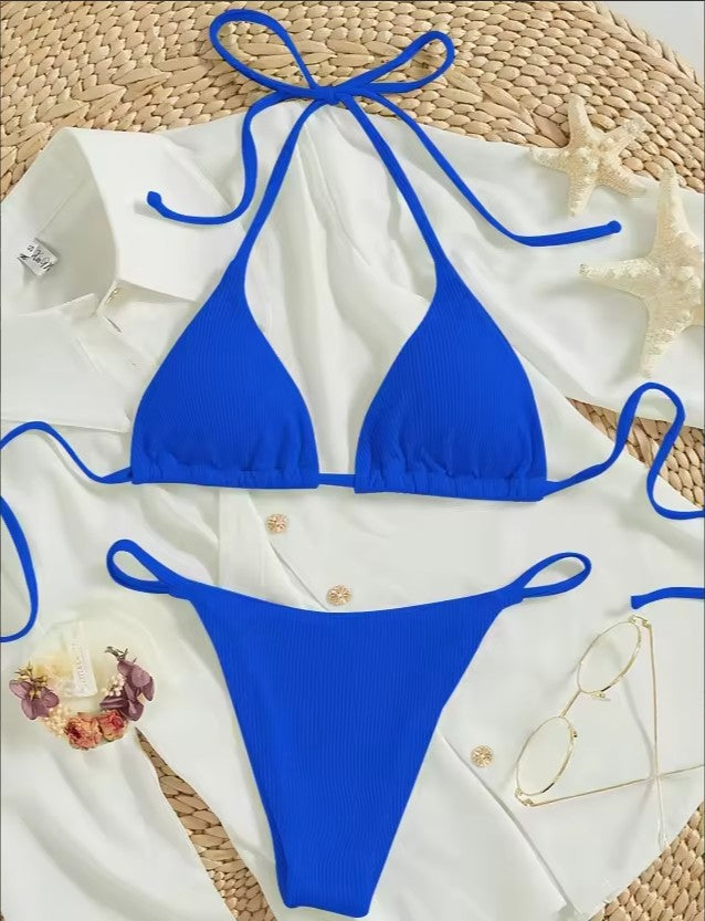 Sexy Ribbed Tie Bikini Set – Two‑Piece Swimsuit