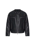 Niche V-neck Zipper Design Leather Coat For Men