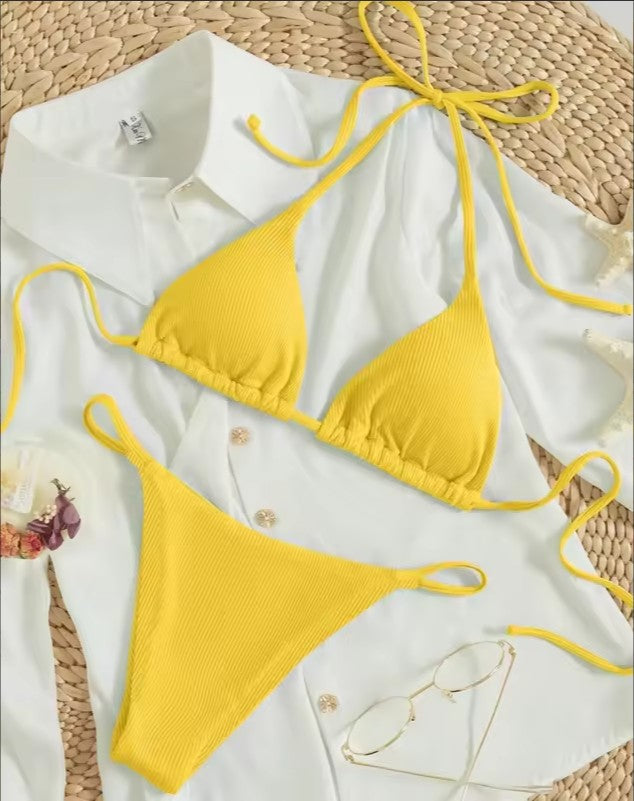 Sexy Ribbed Tie Bikini Set – Two‑Piece Swimsuit