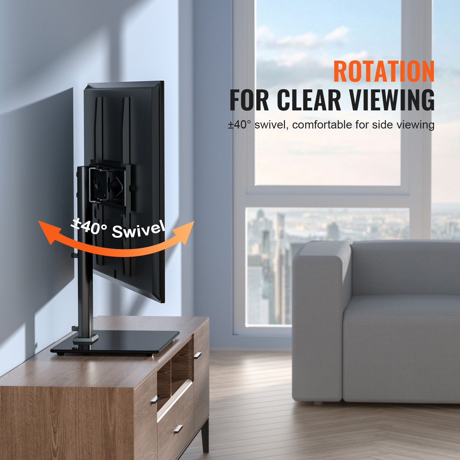 Swivel Floor TV Stand with Glass Base — 32-55in