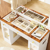 43.3 Vanity Desk With Large Mirror And Hollywood Bulbs, Modern Glass Top Makeup Vanity With Drawers And Power Outlet, Large Dressing Table With 3 Color Lighting Modes & RGB Cabinets For Bedroom