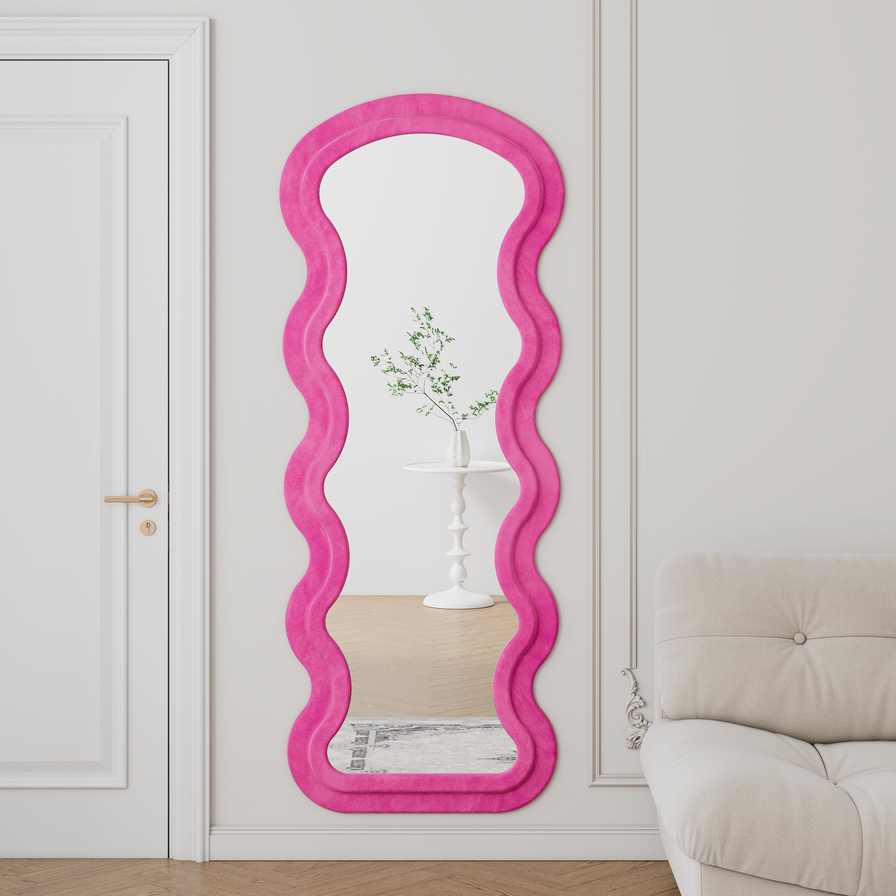Rose Wave Floor Mirror — Flannel-Wrapped