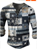 Open Placket Button Digital Printing Men's Long-sleeved T-shirt