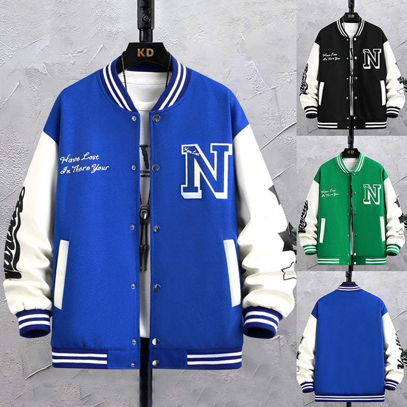 Men's Letter Print Color-Block Baseball Jacket