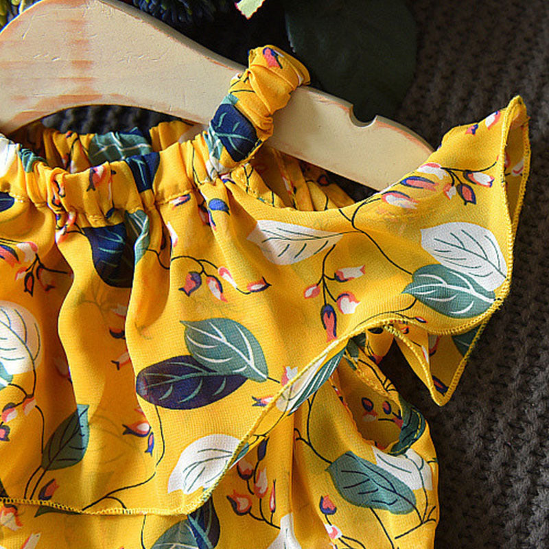 Girls Bohemian Leaf Chiffon Dress