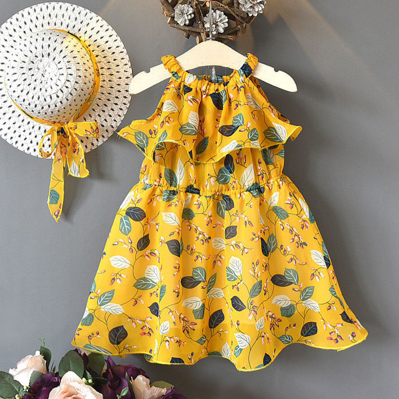 Girls Bohemian Leaf Chiffon Dress