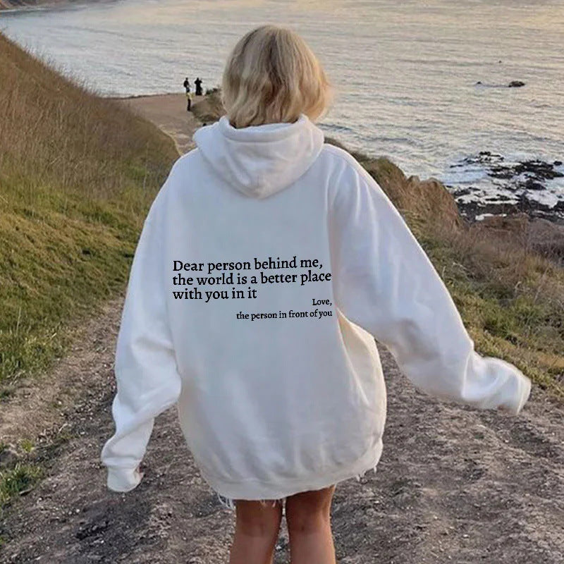 "Dear Person Behind Me" Plush Drawstring Hoodie