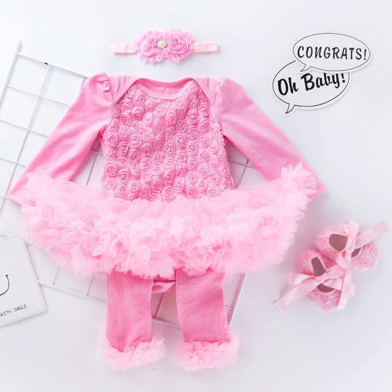 Baby Rose Long-Sleeve Romper Dress