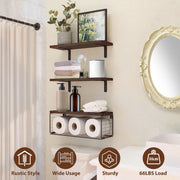 2-in-1 Floating Wall Shelves with Storage Basket