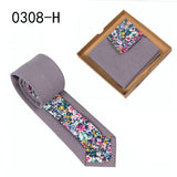 Men's Tie Floral Print Pocket Square Cotton Tie