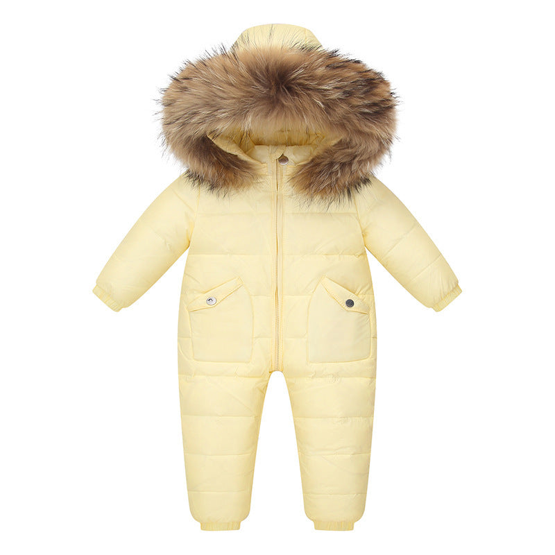 Baby White Duck Down Hooded Onesie