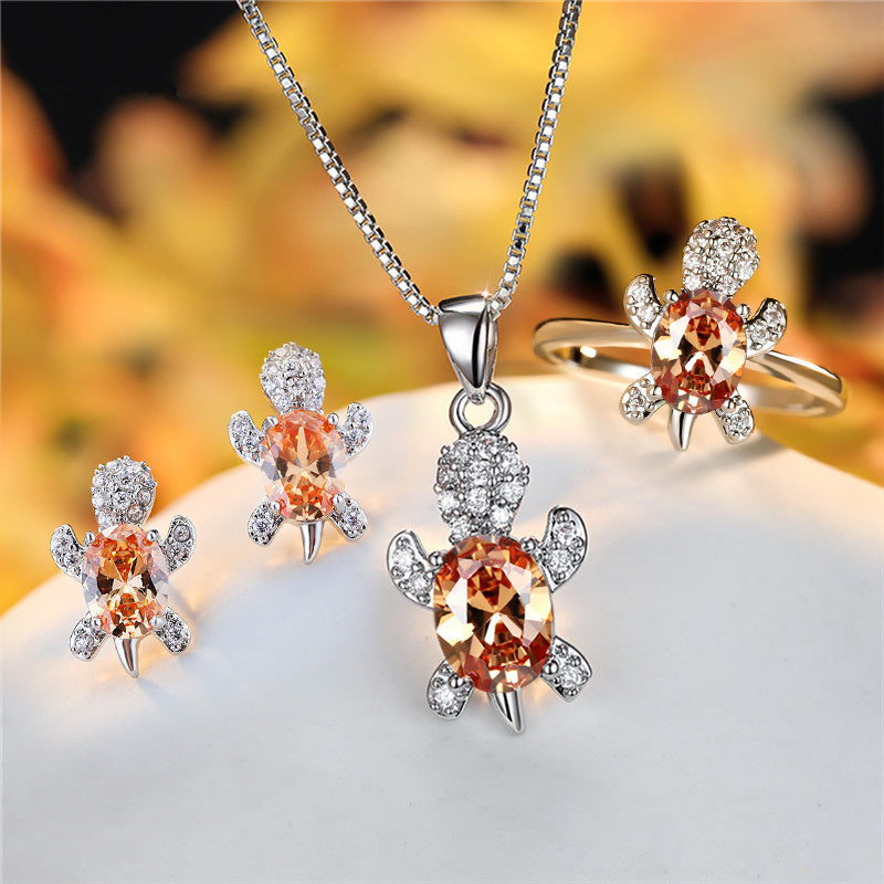 Turtle Pendant Necklace — Multicolor Crystal