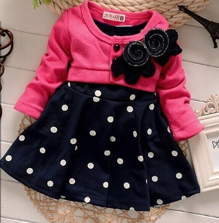 Polka Dot Print Long-Sleeve Girl Dress