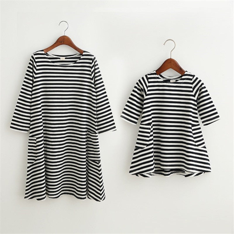 Mother & Daughter Striped Dress Set