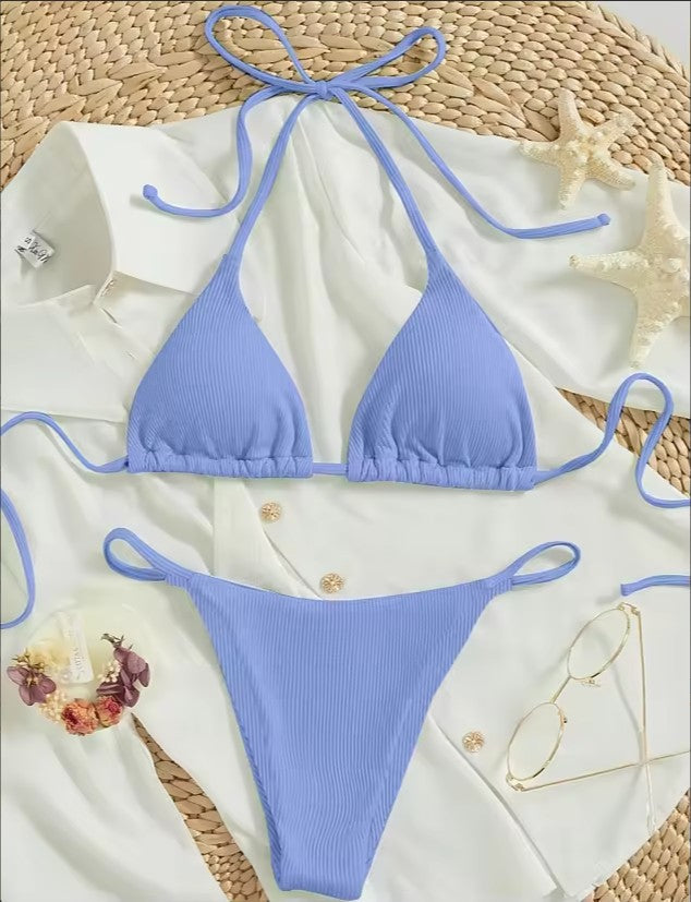 Sexy Ribbed Tie Bikini Set – Two‑Piece Swimsuit