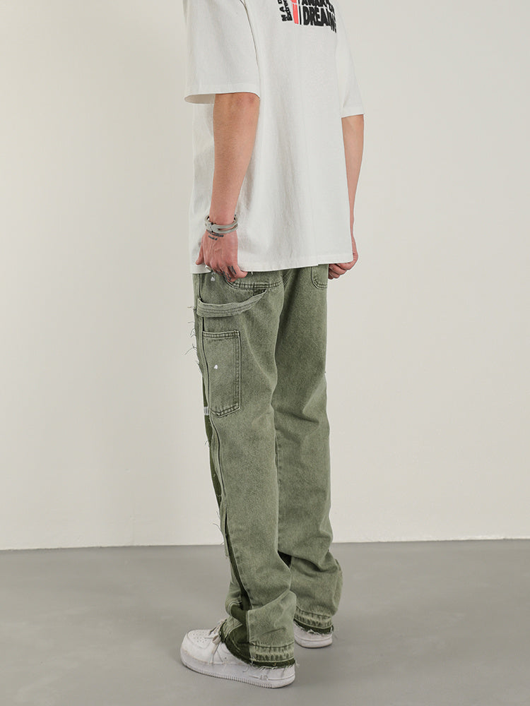 Heavy Wash Distressed Flared Pants