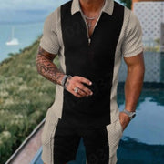 Men's Striped Lapel Zipper Two-Piece Suit