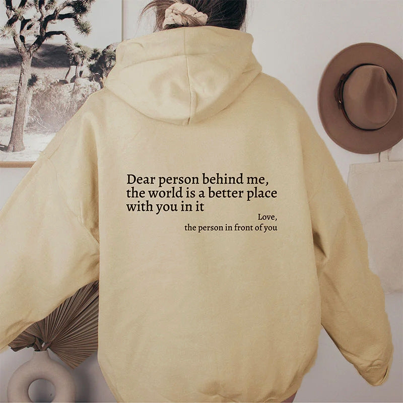"Dear Person Behind Me" Plush Drawstring Hoodie