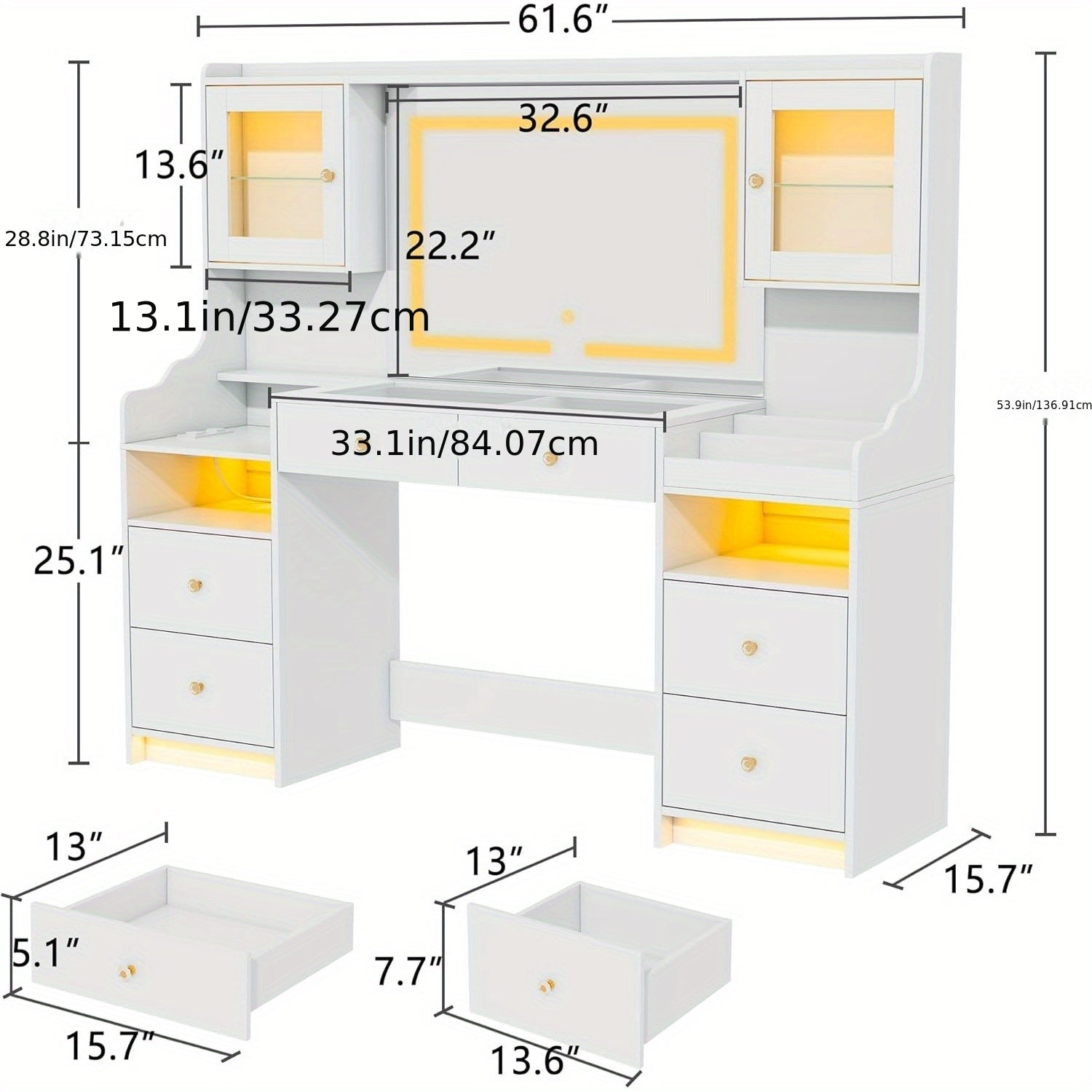 1pc Extra Large Vanity Desk with Mirror - Elegant Makeup Dressing table, Spacious Countertop, Easy Assembly, for Bedroom, Bathroom, Home Salon - Women & Girls Beauty Station Organizer, Makeup Vanity Desk, Teenage Girl Room De