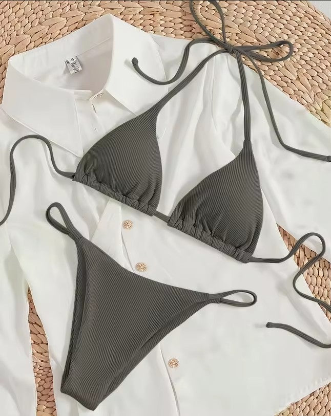 Sexy Ribbed Tie Bikini Set – Two‑Piece Swimsuit