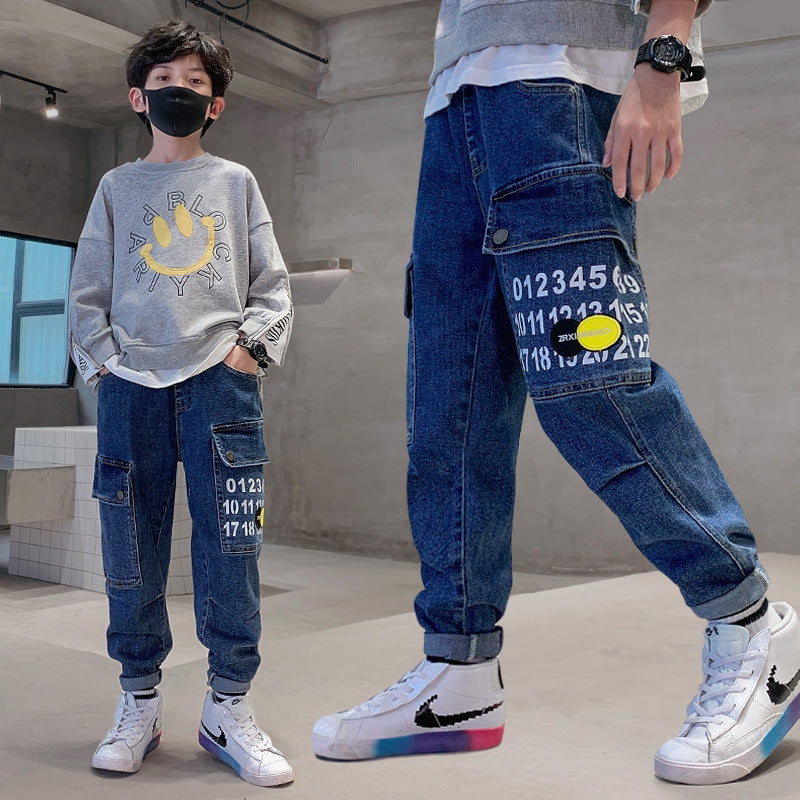 Kids Printed Belted Jeans