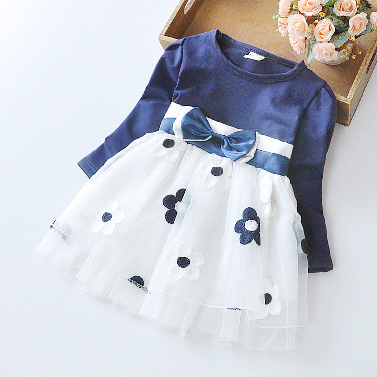 Long-Sleeve Floral Bow Girl Dress