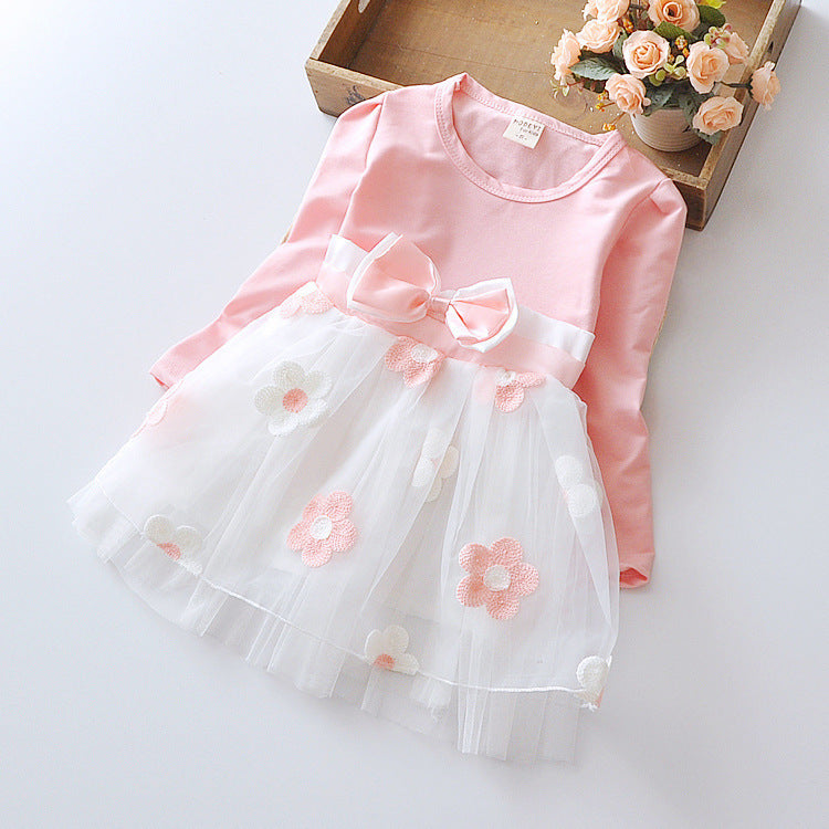 Long-Sleeve Floral Bow Girl Dress