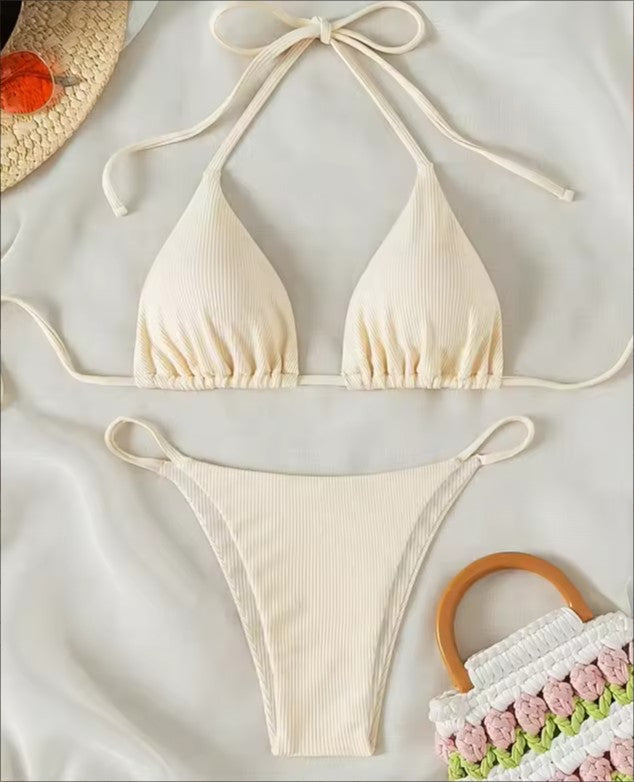 Sexy Ribbed Tie Bikini Set – Two‑Piece Swimsuit