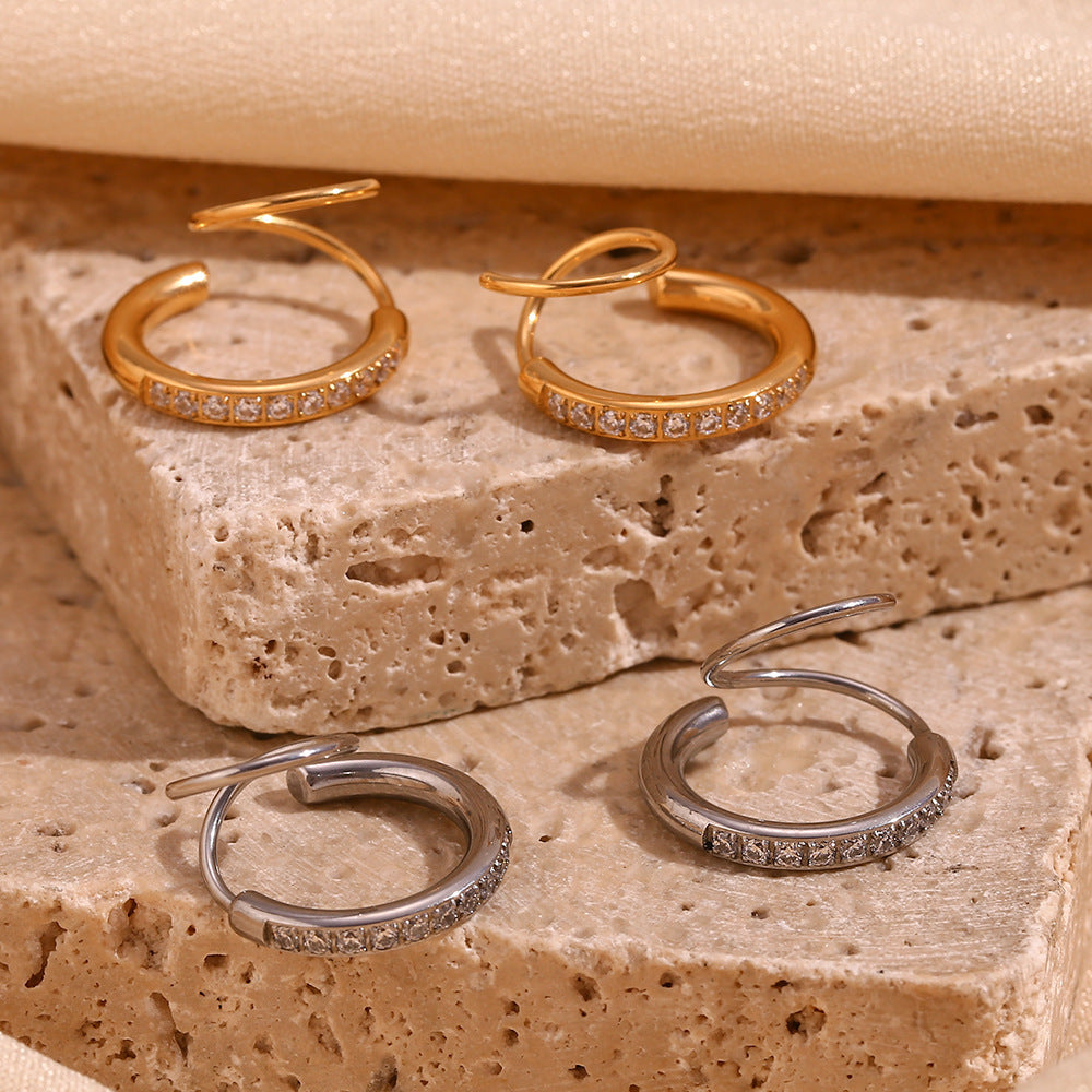 Winding Ear Ring Diamond-embedded Creative Spiral Stud Earrings