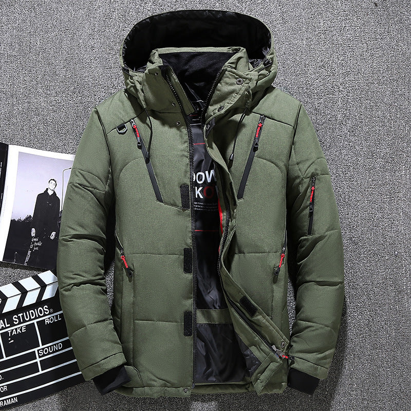 Men's Short White Duck Down Hooded Jacket
