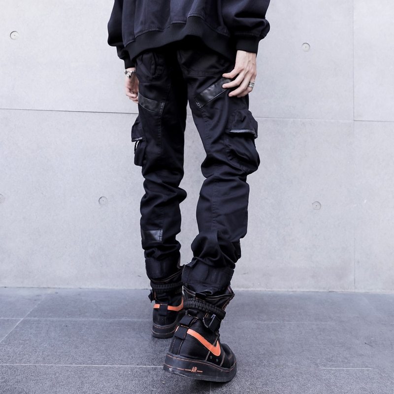 Men's Hip-Hop Leather-Pocket Cargo Pants