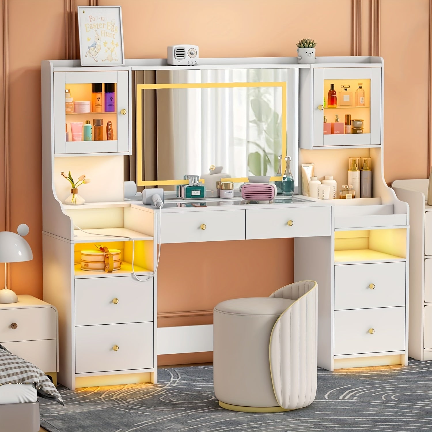 1pc Extra Large Vanity Desk with Mirror - Elegant Makeup Dressing table, Spacious Countertop, Easy Assembly, for Bedroom, Bathroom, Home Salon - Women & Girls Beauty Station Organizer, Makeup Vanity Desk, Teenage Girl Room De