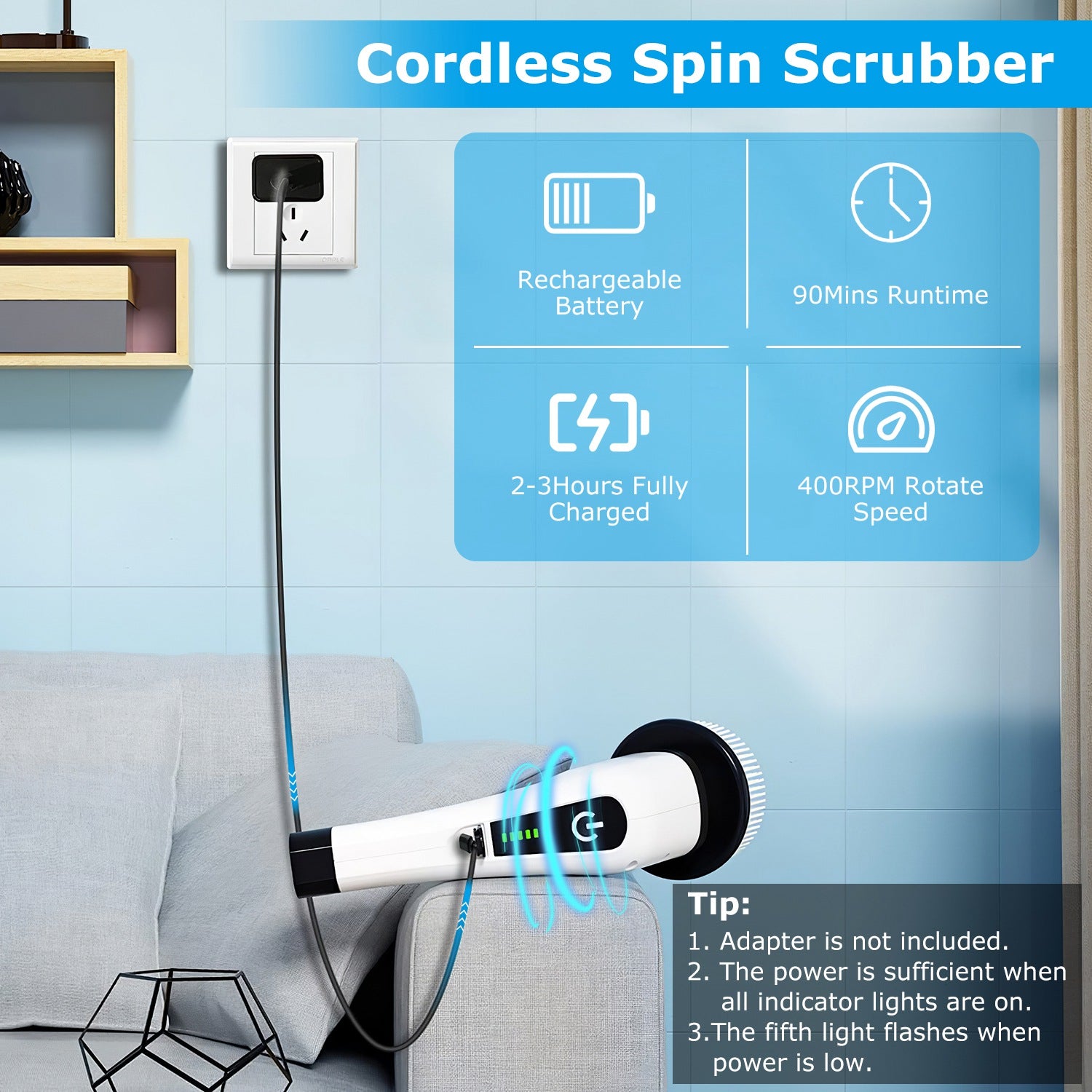 Cordless Electric Telescopic Spin Scrubber